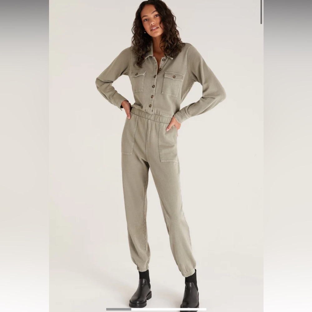 Z Supply Olive Green Button-Front Jumpsuit